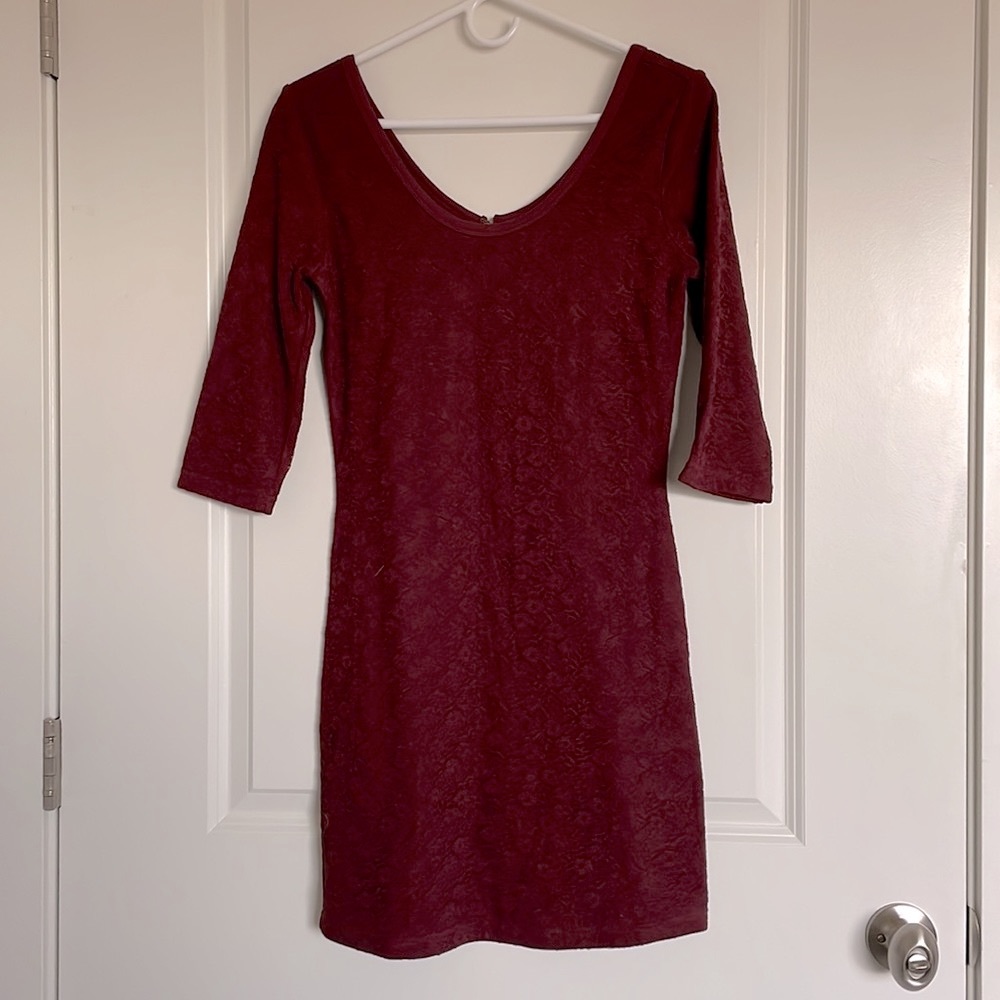 Burgundy Lace Body Con Dress